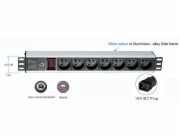 OCRACK 19" rozvodný panel 1U, 7x 220V napájecí kabel s koncovkou IEC 16A