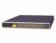 Planet IGS-6325-24P4X průmyslový L3 switch, 24x1Gb, 4x10Gb SFP+, PoE 802.3at 440W, 48-56VDC, -40~75°C, IP30, fanless