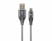 Gembird KAB05133Q USB 2.0 AM na Type-C (AM/CM), 2m, šedo-bílý CABLEXPERT Kabel USB 2.0 AM na Type-C kabel (AM/CM), 2m, opletený, šedo-bílý, blister, PREMIUM QUALITY