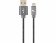 Gembird CC-USB2S-AMCM-2M-BG CABLEXPERT Kabel USB 2.0 AM na Type-C kabel (AM/CM), 2m, metalická spirála, šedý, blister, PREMIUM QUALITY