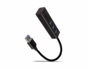 AXAGON HMA-CR3A, USB 3.2 Gen 1 hub, porty 3x USB-A + čtečka karet SD/microSD, kovový, kabel USB-A 20cm