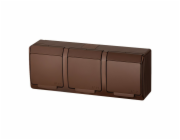 Instalační trojzásuvka Hermes 0323-01 IP44 hnědá