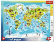Puzzle Trefl 25 dílků rám Mapa světa se zvířaty