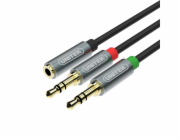 Unitek Jack 3,5mm - Jack 3,5mm x2 kabel 0,2m stříbrný (Y-C957ABK)
