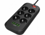 COLORWAY prodlužovací napájecí přívod 6x Schuko 4x USB 5V kabel 2m, CW-CHE64B COLORWAY Prodlužovací napájecí přívod/ 6x Schuko/ 4x USB 5V / kabel 2m