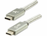 Kabel USB kabel USB kabel (3.2 Gen 2), USB C M - USB C M, 1M, dodávka napájení 100 W, 10 GB/S, 20V/5A, Silver, Logo, Box, Nylon Braid, Aluminium Braid