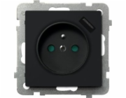 Single Socket Ospel Sonata GP-1RZPUSB/M/33 s uzemněním s výňatky s nabíječkou USB 2.1A černá metalizovaná