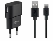 PremiumCord Napájecí a nabíjecí adaptér 230V na USB 5V/1A + USB-C kabel 1m, černý