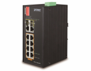 Planet IFGS-1022HPT průmyslový PoE switch, 8x100Mb + 2x1Gb/SFP, PoE 802.3at 30/240W, -40až75°C, dual 48-54VDC, IP30