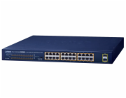 Planet GSW-2620HP PoE switch, 24x1Gb + 2x SFP 1Gb, VLAN, extend mód 10Mb-250m, 802.3at, 802.3az, 240W PoE Budget