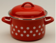 Hrnec smalt 1,5 l červený s bílým puntíkem 14 cm
