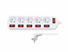 Solight prodlužovací přívod, 5 zásuvek, bílý, 6x vypínač,...