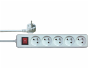 Solight prodlužovací přívod, 5 zásuvek, bílý, vypínač, 1,5m - PP50