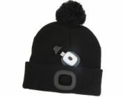 Čepice s čelovkou LED černá s bambulí (USB nabíjení)