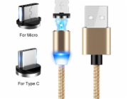 Prolink USB-A - USB-C + microUSB + Lightning kabel 1 m zlatý (023342)
