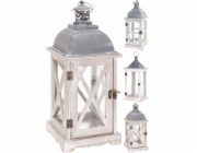 Lucerna na svíčku 41x16 cm sklo / kov / dřevo