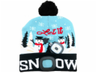Čepice s čelovkou LED Let it snow modrá s bambulí (USB nabí