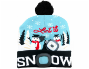 Čepice s čelovkou LED Let it snow modrá s bambulí (USB nabí