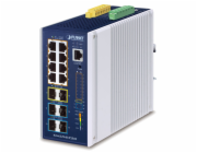 Planet IGS-6329-8UP2S4X průmyslový L3 switch, 8x1Gb, 2x2.5Gb SFP, 4x10Gb SFP+, PoE 802.3bt 360W, 48-54VDC, -40~75°C