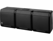 Elektro-Plast HERMES IP44 trojitá zásuvka přisazená s uzemněním 3x2P+Z černá 0323-09