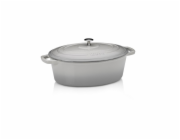 KELA Pekáč litinový oválný s poklicí Calido 35x26 cm světle šedá KL-12608