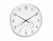 SEGNALE Nástěnné hodiny s teploměrem a vlhkoměrem 38 cm stříbrný rám KO-837362290