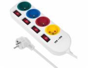 Power Strip s přepínači 4 zásuvky + 2xusb prodlužovací kabel MCE229W WHITE