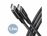 AXAGON BUCM-CM15AB, HQ kabel USB-C <-> USB-C, 1.5m, USB 2.0, PD 60W 3A, ALU, oplet, černý