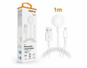 Aligator nabíjecí kabel 2v1 pro iPhone/iPad a Apple Watch, bílý
