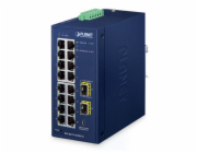 Planet IGS-4215-16T2S-U průmyslový L2 switch, 16x1Gb, 2x1Gb SFP, dual 9-48VDC, -40~75°C, 1x Micro-USB female port, IP30