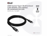 Club3D Kabel USB4 Gen3x2 Type-C Oboustranný kabel 8K60Hz, Data 40 Gbps, PD 240W(48V/5A) EPR M/M 2m