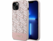 Guess PU G Cube MagSafe Zadní Kryt pro iPhone 14 růžový Guess PU G Cube Magnetic prémiový ochranný kryt telefonu v kombinaci zadní strany s potažená látkou s motivem Guess, pružnými PU boky a vestavě
