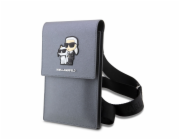 Karl Lagerfeld Saffiano Metal Logo NFT Wallet Phone Bag stříbrný Nové