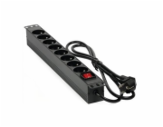 Rozvodný panel MHPower PDU-FR4K8 19" 8x230V, 16A, 4000W, černý, kabel 1,8m, hliníkový