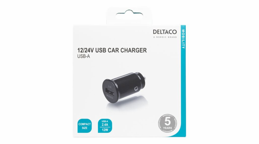 DELTACO USB-CAR123, Autonabíječka 1x USB 2.0, zda