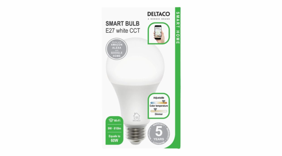 DELTACO SH-LE27W, SMART Led žárovka, E27