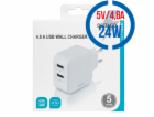 DELTACO USB-AC175, 2x USB A, Nabíjačka, biela