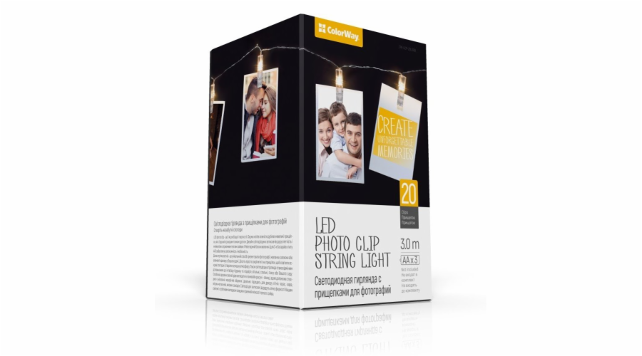 COLORWAY LED fotokolíčky / 20 LED / délka 3 m / teplá bílá/ napájení 3x AA