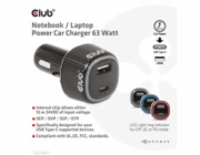 Club3D Auto nabíječka pro Notebooky 63W, 2 porty (USB-A + USB-C)