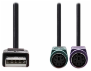 Nedis CCGB60830BK03 NEDIS USB 2.0 kabel 2v1/ zástrčka USB-A/ 2x zásuvka PS/2/ 480 Mbps/ poniklovaný/ kulatý/ PVC/ černý/ blistr/ 30 cm