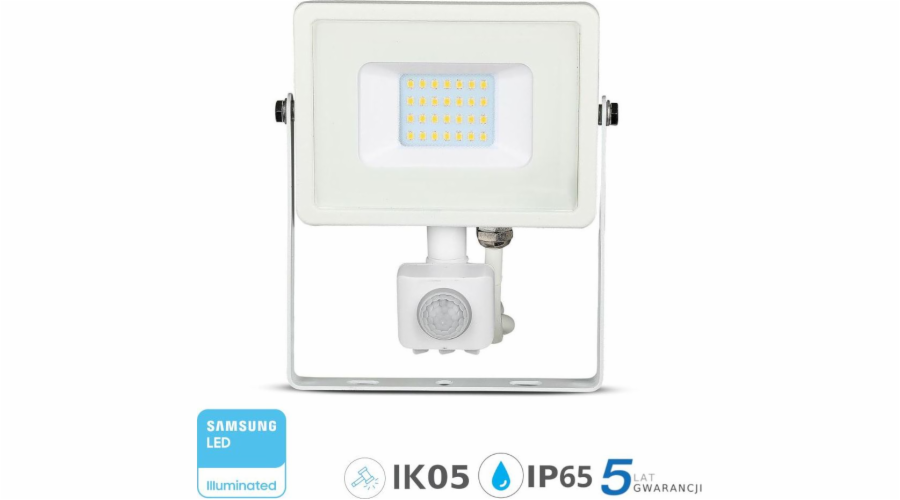 V-TAC světlomet LED světlomet s PIR pohybovým senzorem VT-20-SW SAMSUNG CHIP 20W 4000K 1600lm IP65 Bílá 449