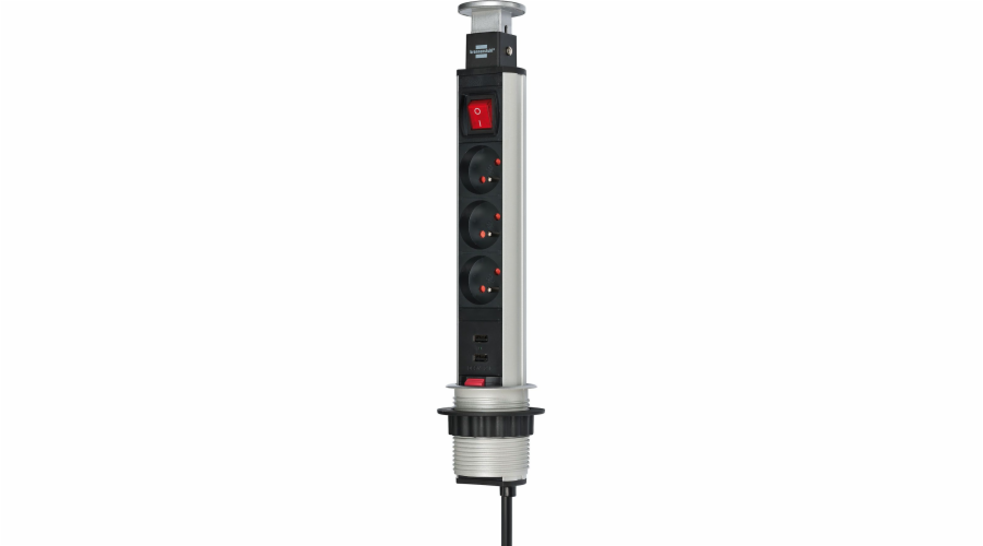 Brennenstuhl Tower-Power deskový prodlužovací kabel 3 zásuvky + 2 x USB s vypínačem 2m (1396201013)