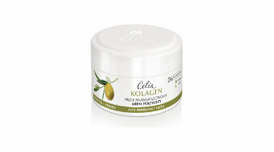 Celia Collagen series Polotučný krém proti vráskám pro normální a suchou pleť Olivový 50 ml