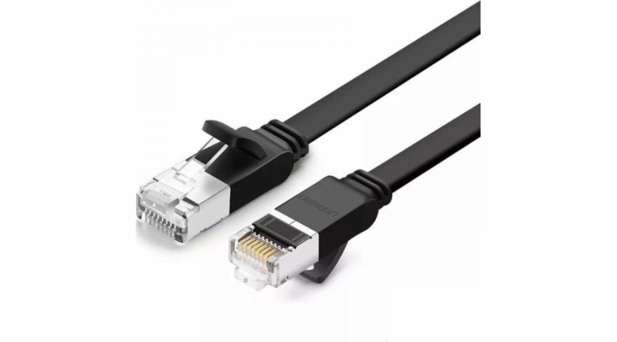 Ugreen UGREEN plochý síťový kabel s kovovými zástrčkami, Ethernet RJ45, Cat.6, UTP, 0,5 m (černý)