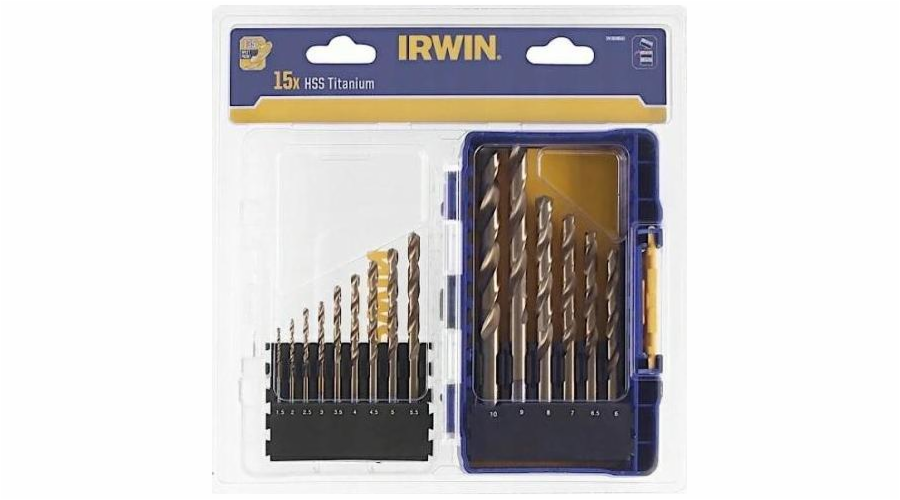Vrták Irwin IRWIN SET 15 ks. HSS TiS 1,5 mm, 2 mm, 3,5 mm, 4 mm, 4,5 mm 5 mm, 5,5 mm, 6 mm, 6,5 mm, 7 mm, 8 mm, 9 mm, 10 m IRWIW3038501