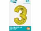 GoDan Fóliový balónek číslo 3 zlatý Smart 76cm