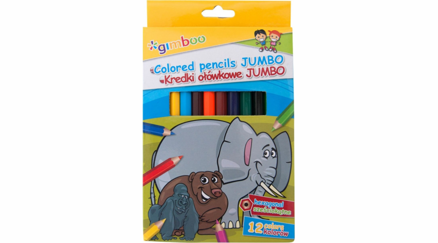 Gimboo Pastelky GIMBOO Jumbo, šestihranné, 12 ks, mix barev