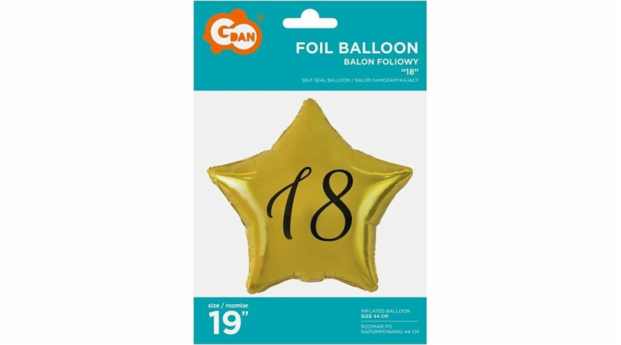 GoDan Foil balónek 18. zlatá hvězda