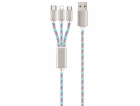 USB kabel 2GO 2GO 3v1 USB LED kabel modrý 150cm pro Micro...