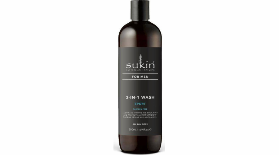Sukin Sukin, FOR MEN Mycí gel na tělo a vlasy pro muže 3v1 Sport, 500 ml